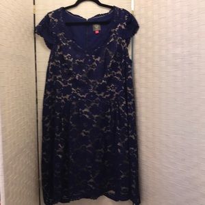 16W Vince Camuto Blue Lace Dress w Beige Lining